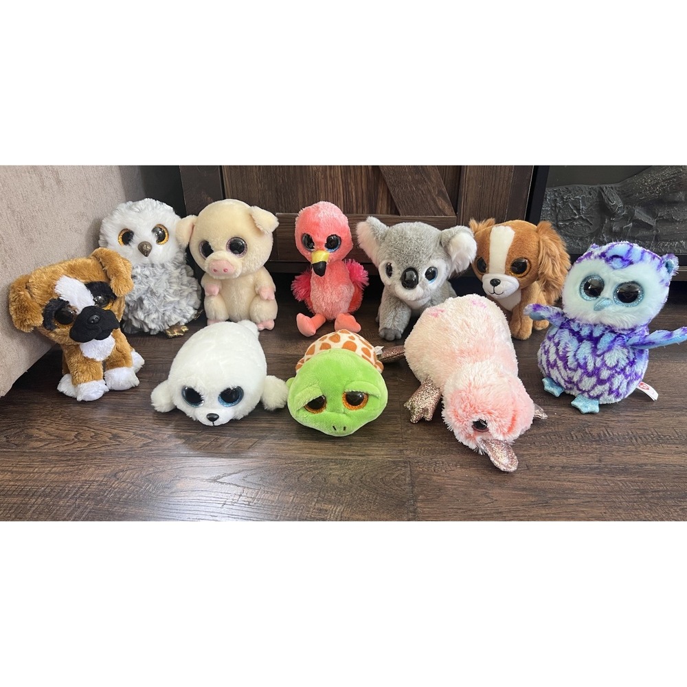 Ty Beanies Boos Lot Of 10 Dogs Pigs Owls Turtle Flamingo Seal‎ Koala 6" Plush